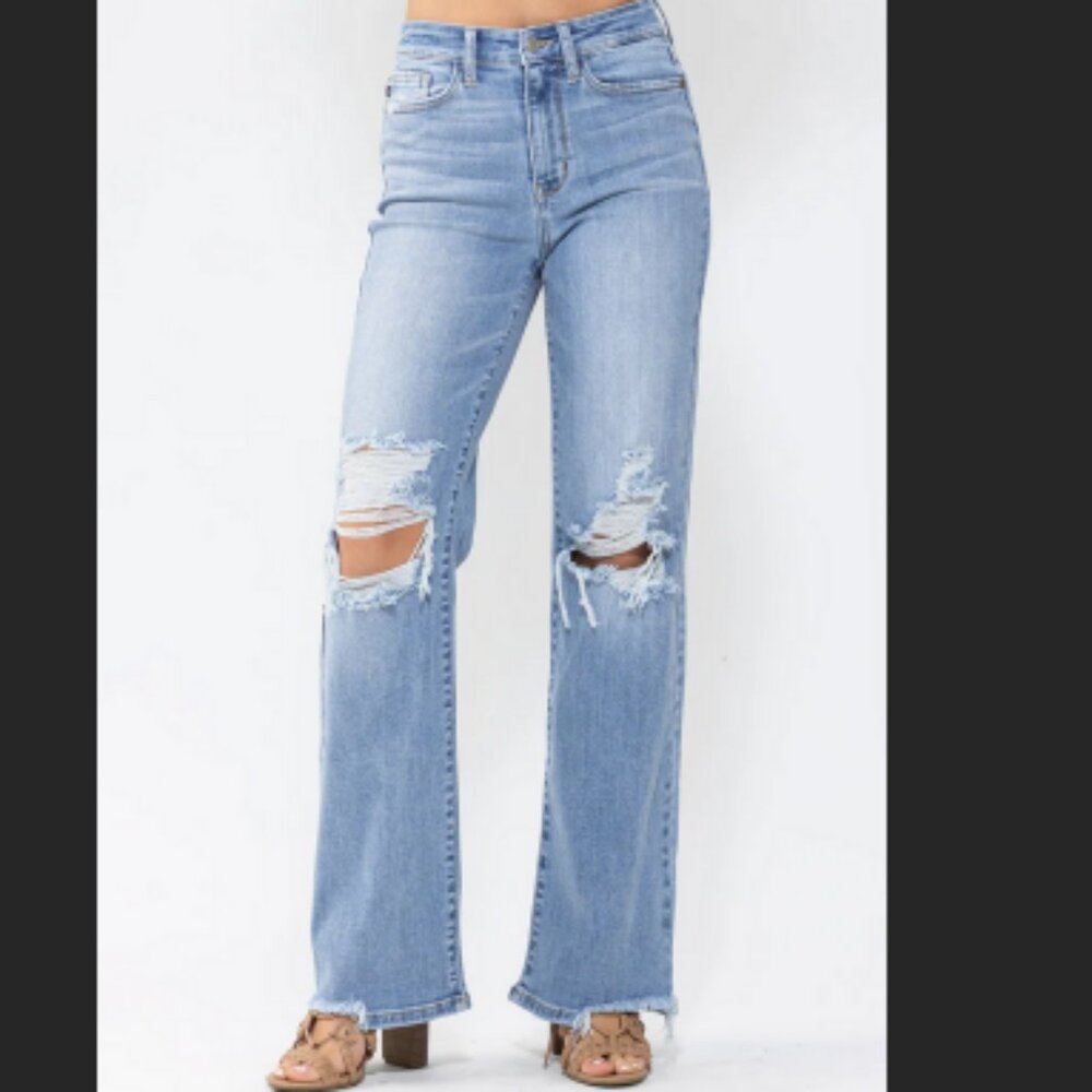 NWT Judy Blue High Waist 90's Knee Destroy Straight Leg
